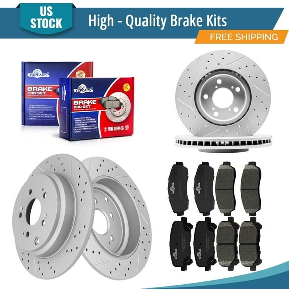 YXPCARS 12PCS Brake Kits, Front and Rear Drilled & Slotted Brake Rotors   Ceramic Brake Pads Kit for Honda Odyssey 2011-2014 All Models(980738 31469 1521 1281)