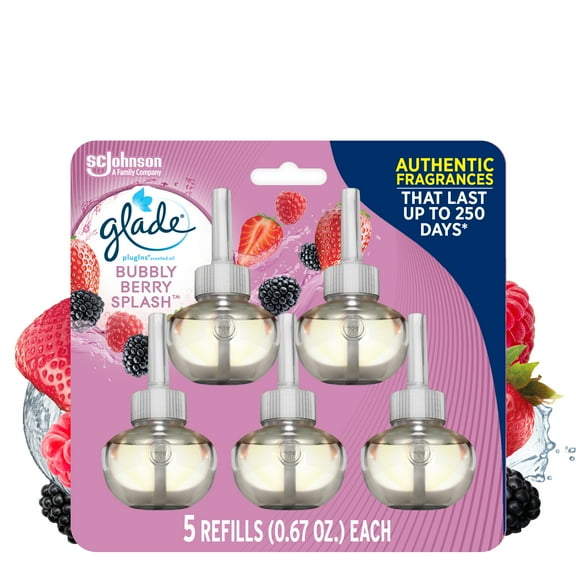 Glade Plugins Air Freshener Refills, Mothers Day Gifts, Bubbly Berry Splash, Infused with Essential Oils, 0.67 oz, 5 Count