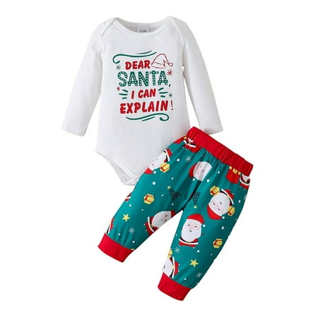 

AIMAOMI Newborn Infant Baby Boys Girls Christmas Long Sleeve Letter Romper Tops Long Pants Xmas Outfits Clothes 2PCS Set H