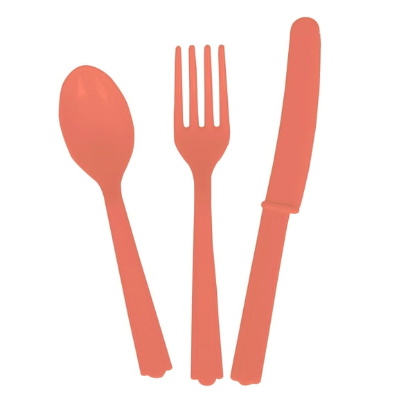 Unique Industries Assorted Plastic Silverware for 6, Coral, 18pc