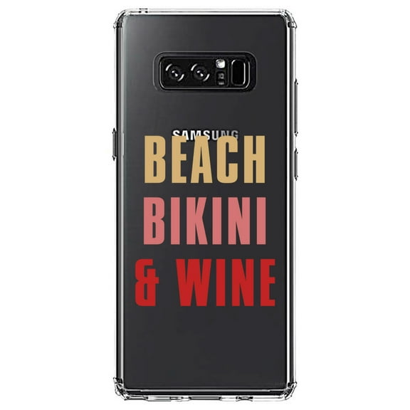 DistinctInk Clear Shockproof Hybrid Case for Samsung Galaxy Note 8 - TPU Bumper Acrylic Back Tempered Glass Screen Protector - Beach Bikini & Wine