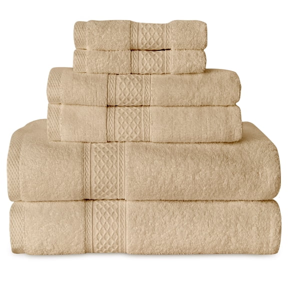 Gogreen White Bath Towel Sets of 6 Pieces, 2 Bath Towels 2 Hand Towels 2 Washcloths, 100% Cotton Highly Absorbent Towels for Bathroom, Gym, Hotel (Beige)
