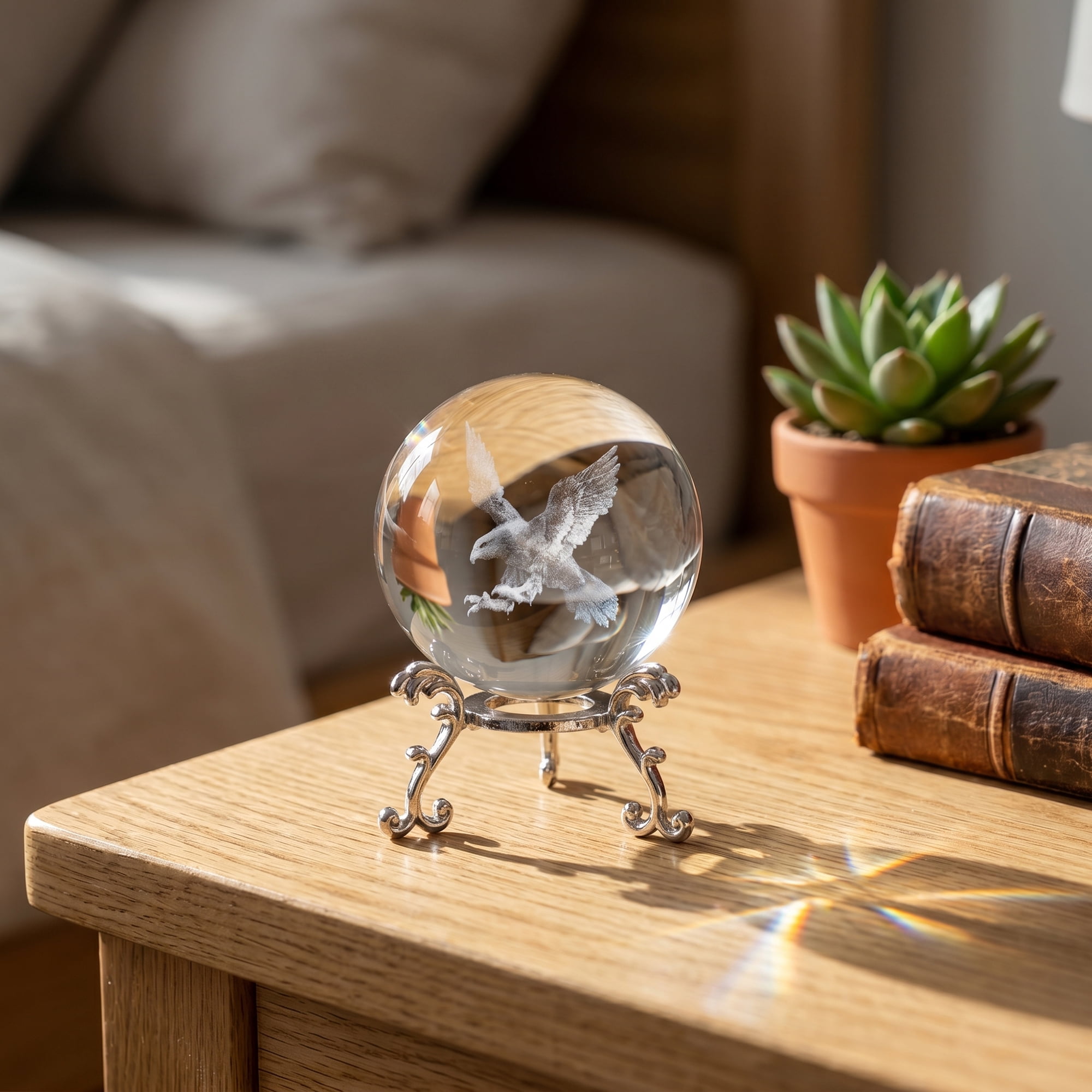 Unique Bargains Crystal Ball Figurine 3D Glass Paperweight with Base Clear Style J