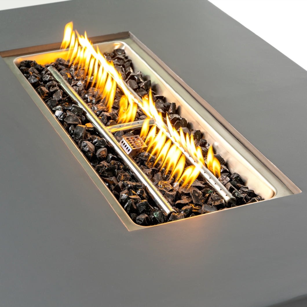 48" Propane Fire Pit Table, 50,000BTU Natural Gas Firepit Table with Lava Rock and Cover, Rectangule Concrete Fire Table with Adjustable Flame for Outside Patio, Light Grey