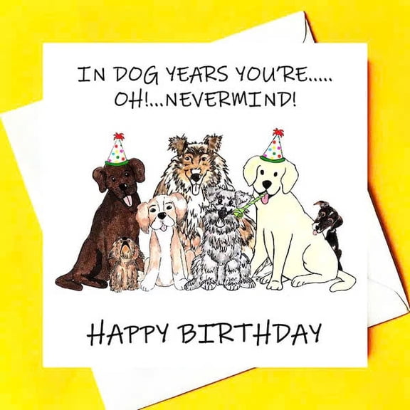 Funny Dog Birthday Card - "In Dog Years You're... Oh! Never Mind!" Design - Perfect for Pet Lovers - Blank Inside with Envelope Included