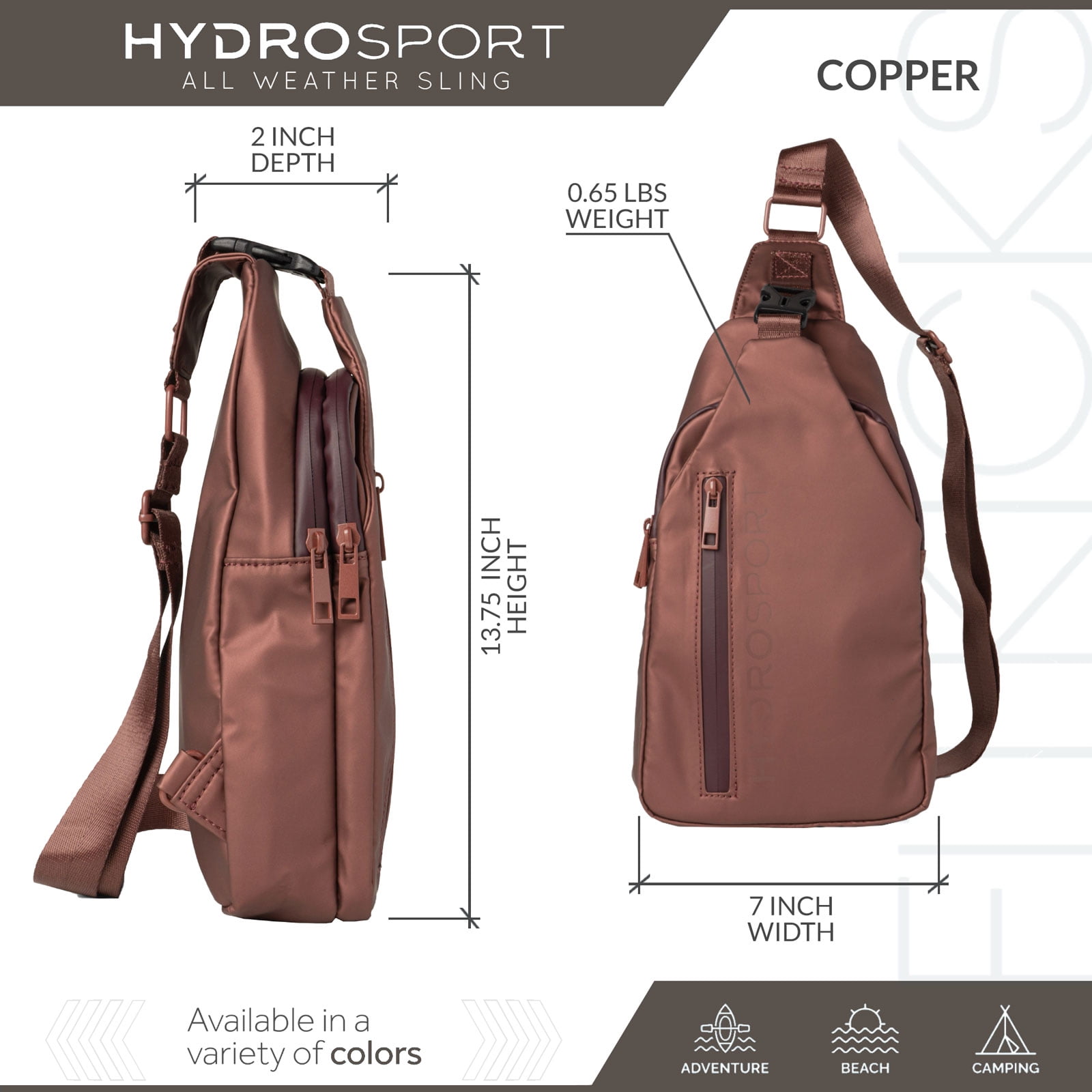 FITKICKS Hydrosport All Weather Sling Bag Crossbody Travel Hiking Chest Bag, Copper (Unisex)