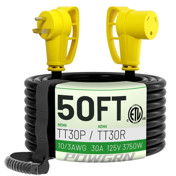 Cable de extensión RV POWGRN 30A 125V 15 m con mango de agarre ETL