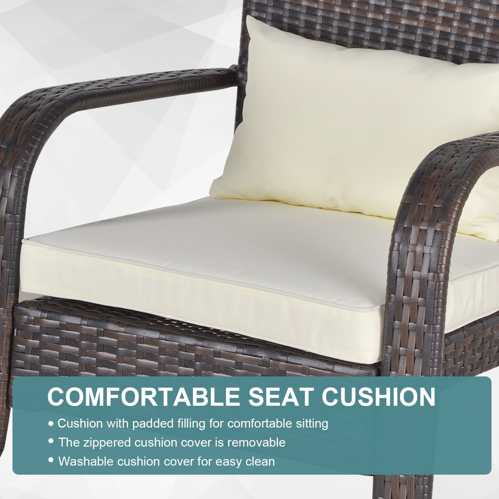 Outsunny Patio Wicker Adirondack Chair, Outdoor All-Weather Rattan Fire Pit Chair w/ Soft Cushions, Tall Curved Backrest and Comfortable Armrests for Deck or Garden, Cream White