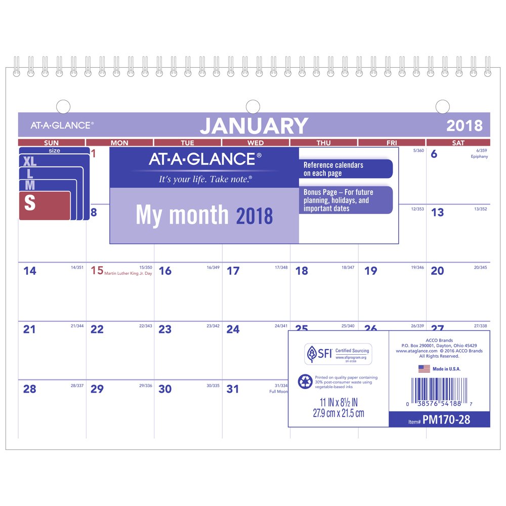 2018 ATAGLANCE Monthly Desk/Wall Calendar, 12 Months, January Start
