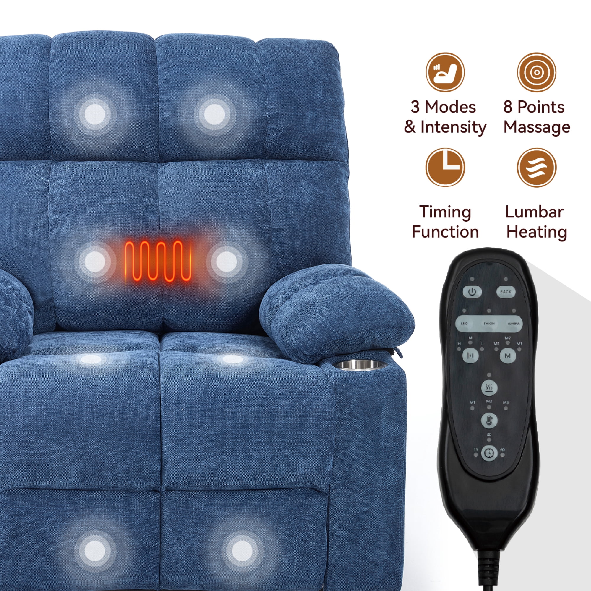 Leumius Power Lift Recliner Chair for Elderly,Heavy Duty Recliner with 8-Point Vibration Massage and Lumbar Heating,Infinite Position,Up to 350 LBS,Blue