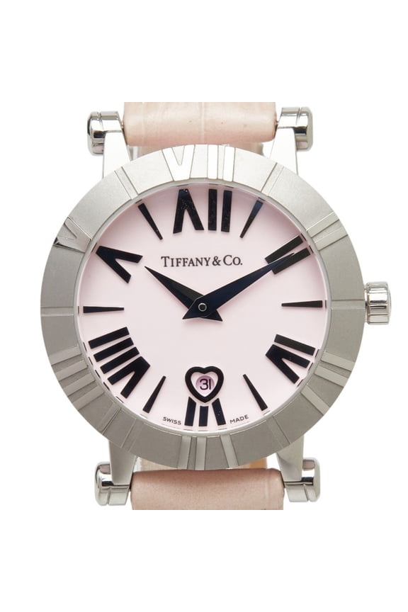 Pre-Owned Tiffany & Co. Atlas Watch Z1300.11.11A31A41A Quartz Pink Dial Stainless Steel Leather...