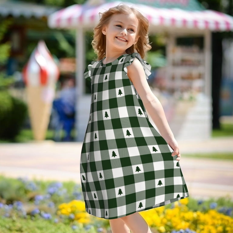 Gukieu Green White Christmas Tree Lumberjack Plaid Print Girls' Flying  Sleeves Nightdress, Round Neck Sleeveless Princess Dress, Nightgown and  Home Clothes- - Walmart.com
