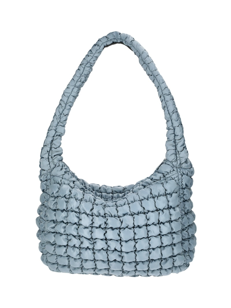 No Boundaries Women's Oversized Quilted Hobo Bag, Platinum