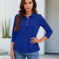 thumbnail image 5 of Qwertyu Polo Shirts for Women 3/4 Sleeve Tops Golf Tees Button Collared Cotton Shirt Business Casual Blue 2XL, 5 of 5