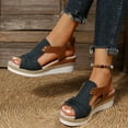 thumbnail image 4 of BONIXOOM Wedge Sandals for Women Clearance Fall Buckle Wedge Casual Fashion Womens Shoes Navy Size 7, 4 of 7