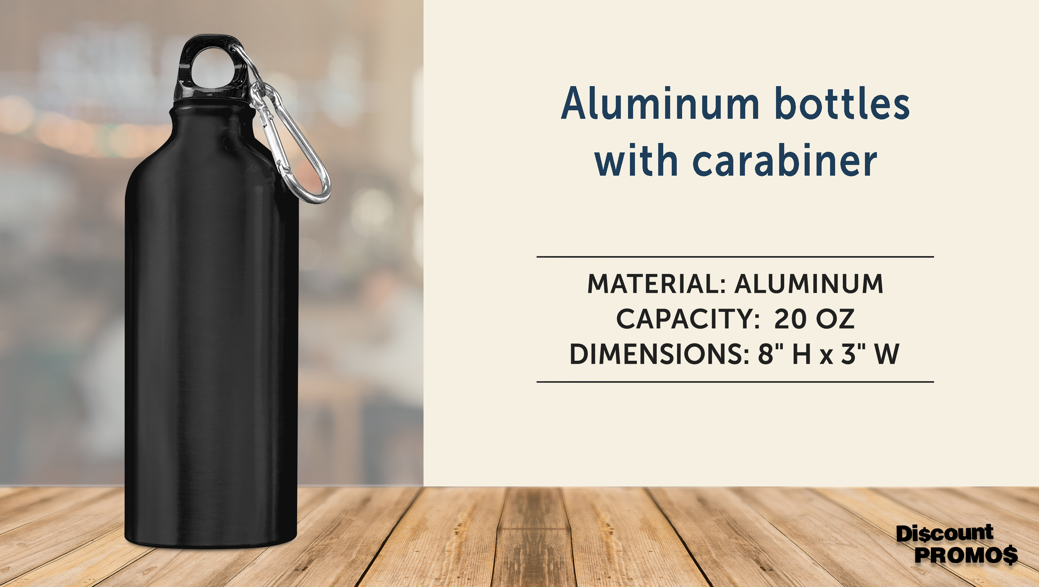Water Bottles with Carabiner 20 oz. Set of 10, Bulk Pack - Aluminum, For School, Kids sports bottle - Black