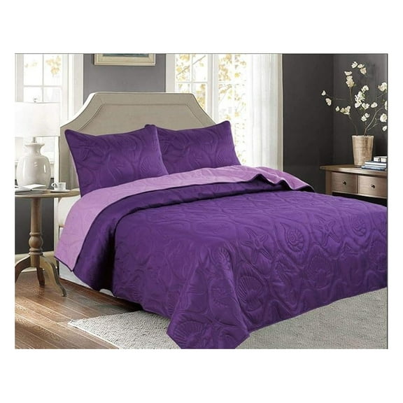 3 PCS Shell & Seahorse Reversible All Season Bedspread Quilt Coverlet Oversize, Color, Queen Size Oversize Queen Purple