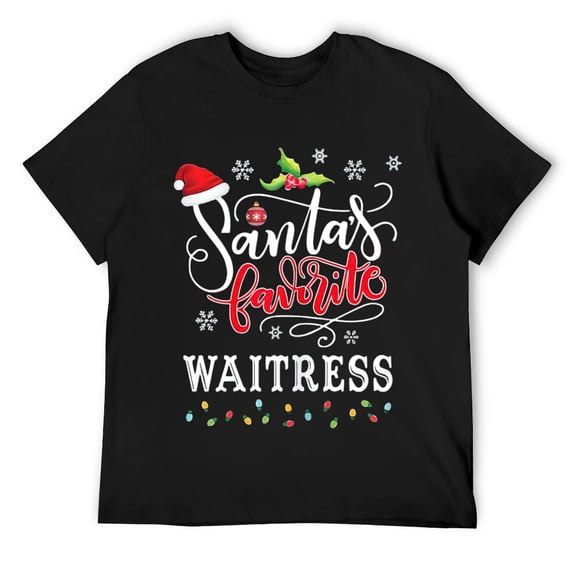 Mens Funny Santa's-Favorite Waitress Christmas Gifts Xmas Hat T-Shirt Black