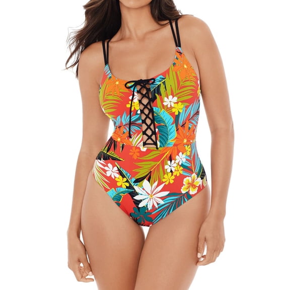 Women's Skinny Dippers 6533375 Wiki Tiki Suga Babe Lace Up One Piece Swimsuit