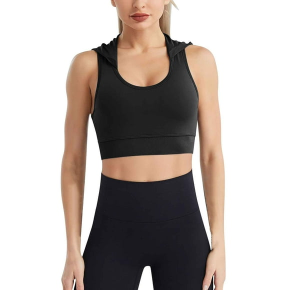 Timegard Sports Bras for Women U Neck Cropped Hoodies High Support Breathable Workout Yoga Tank Top Bras