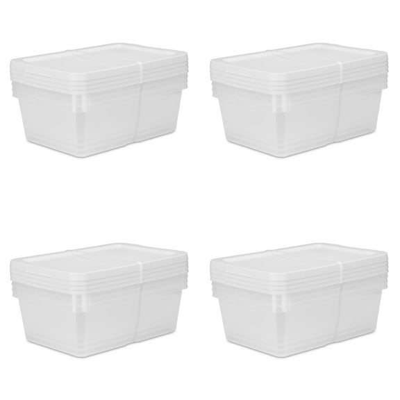 Sterilite Set of (4) 12 Quart Storage Boxes, Clear Plastic Storage Bin with Snap-On Lid, White, 4 Count