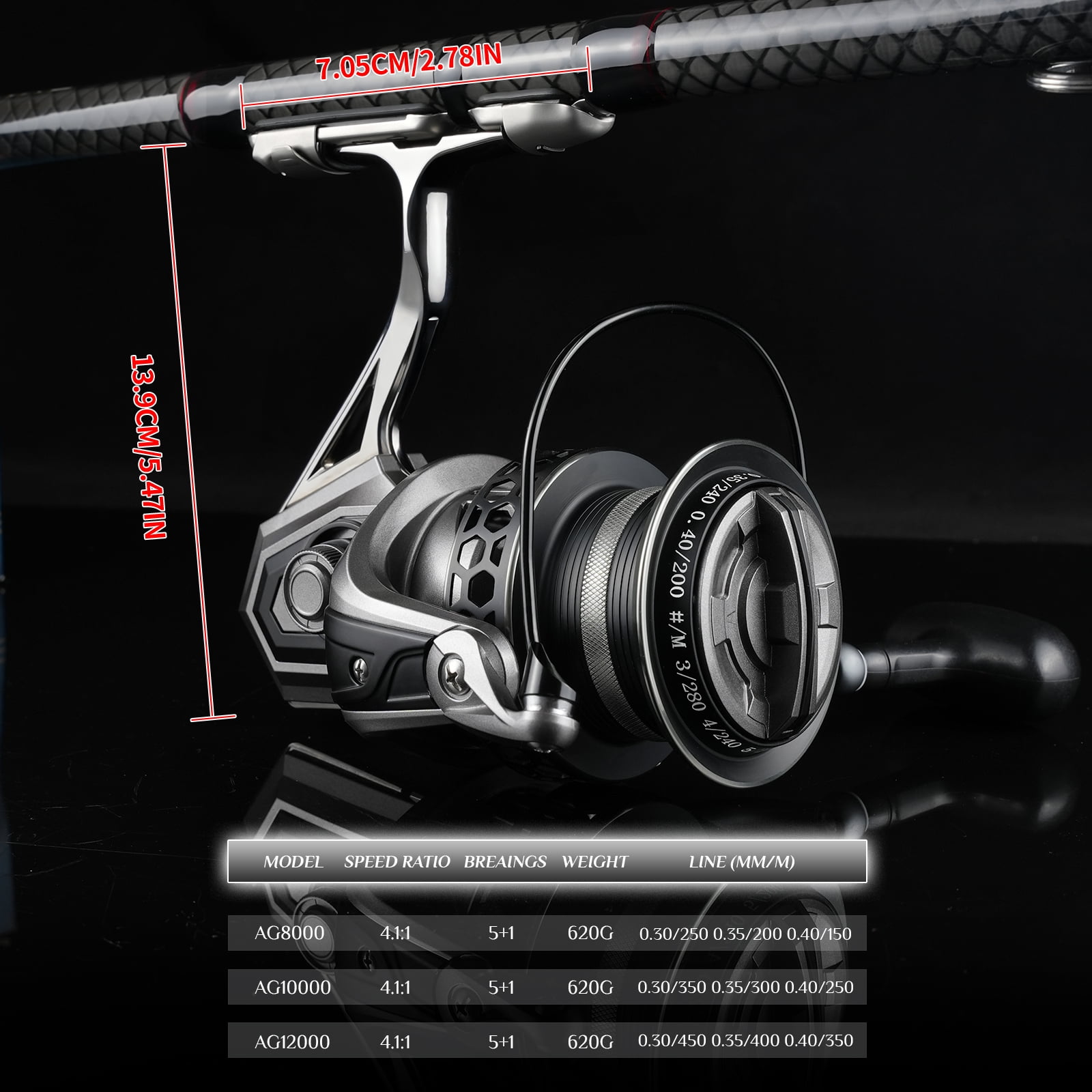 Spinning Reels Ultralight Metal 5.1:1 Gear Ratio 8000-12000 Saltwater Or Freshwater Big Max Drag Fishing Reels