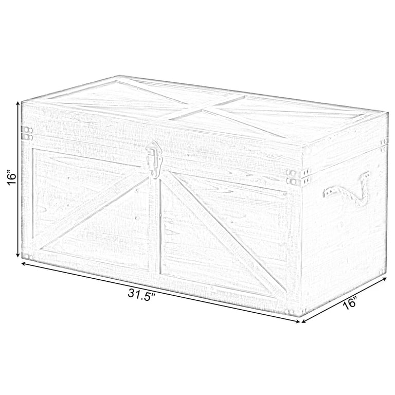 Large Rustic Wooden Storage Trunk With Lock – Farmhouse Style, Rope Handles, 31.5" X 16" X 16"