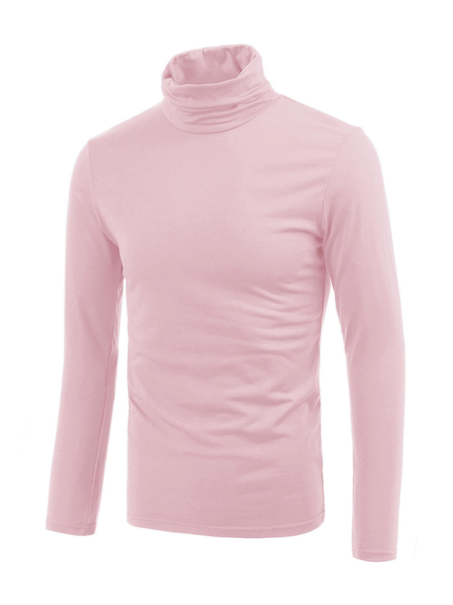 Unique Bargains Men's Pullover Lightweight Long Sleeve Top Turtleneck T-Shirt 34 Pink