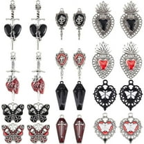 1 Box 24Pcs 12 Styles Red Gothic Charms Black Goth Charms Alloy Mirror Moth Heart Butterfly Animal Charm for Jewelry Making Charms DIY Bracelet Necklace Earrings Beginners for diy