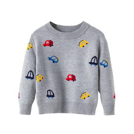 

Toddler Boys Girls Cartoon Cars Printed Sweater Long Sleeve Warm Knitted Pullover Knitwear Tops