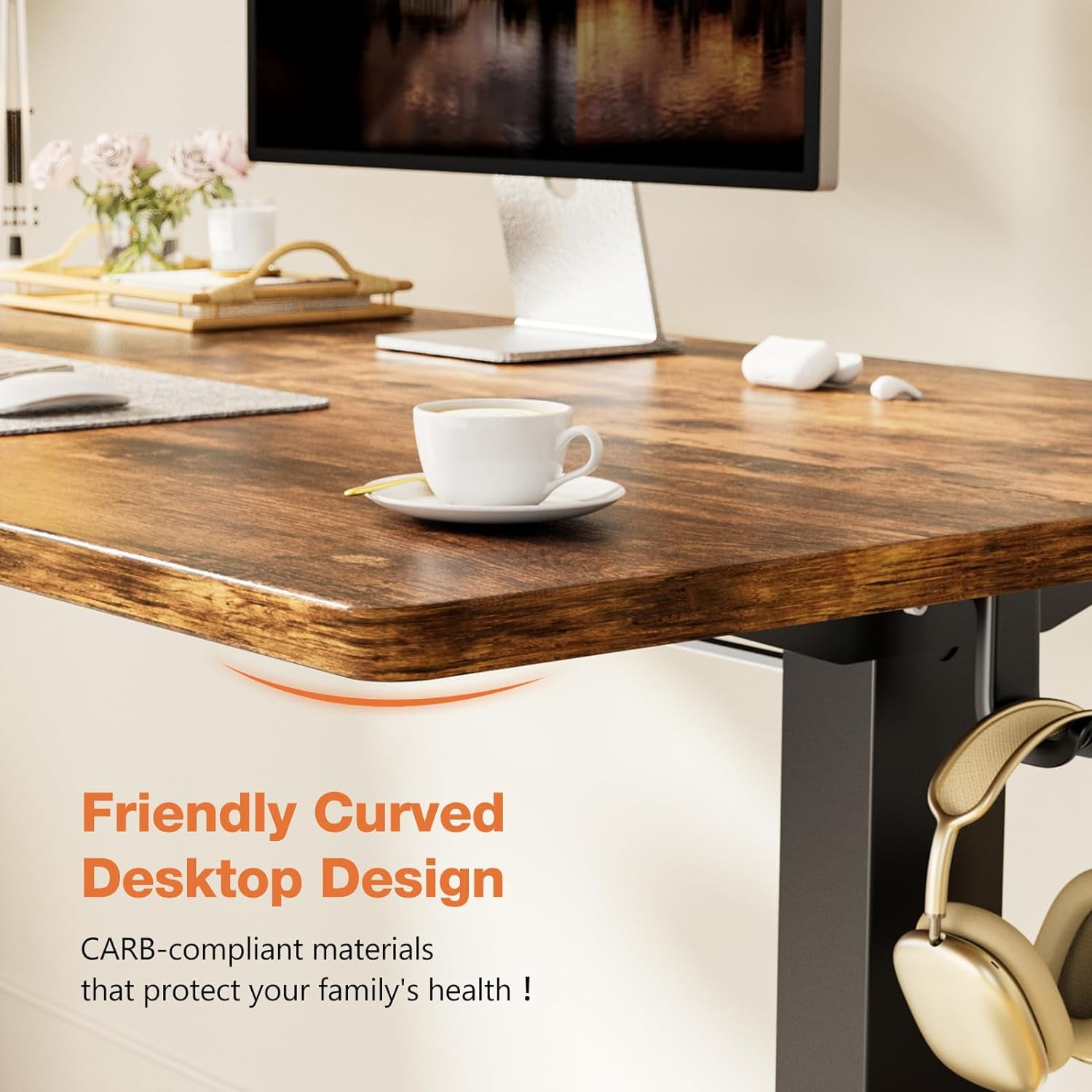 Electric Stand up Desk, 48'' Wide Desktop with Adjustable Height, Standing Computer Desk for Home Ofiice, Brown