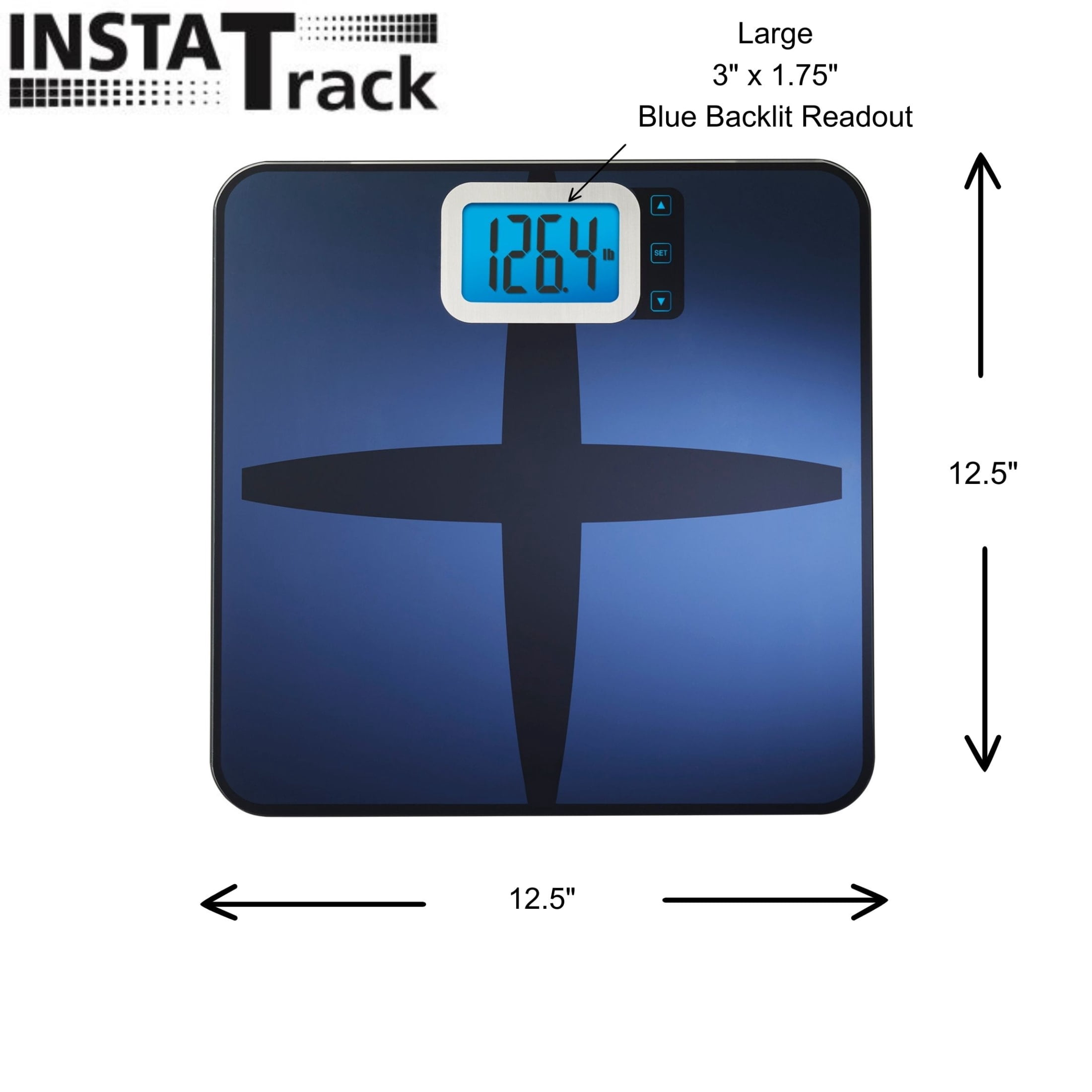 InstaTrack Digital Fat/BMI Bathroom Scale with High Precision Sensors Large Display Accurately Measures Body Water, Muscle Mass, and Calorie Estimator, Blue