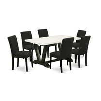 East West Furniture V-Style 7-piece Wood Kitchen Set in Black/White