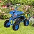 thumbnail image 4 of Costway Garden Cart Patio Wagon Roll Work Seat with Tray Basket Extendable Handle Blue, 4 of 10