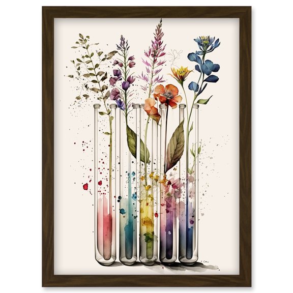 Wildflowers Rainbow Colour Water Glass Test Tubes Artwork Framed Wall Art Print A4