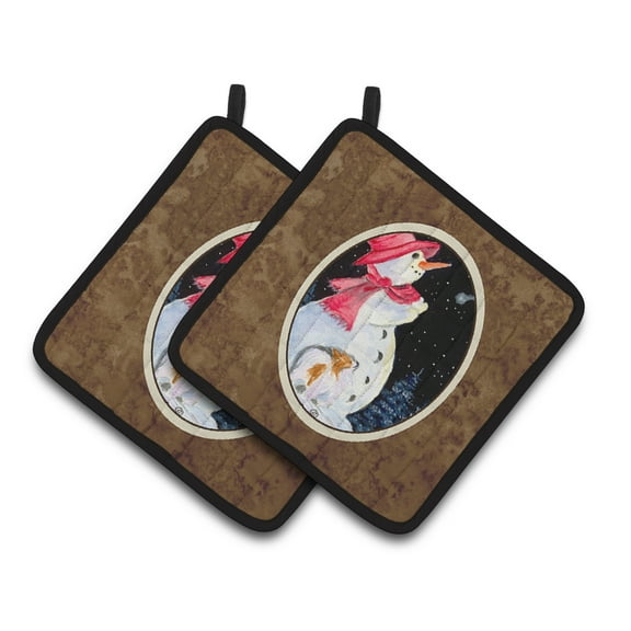 Carolines Treasures SS8793PTHD Snowman with Papillon Pair of Pot Holders, 7.5HX7.5W, multicolor