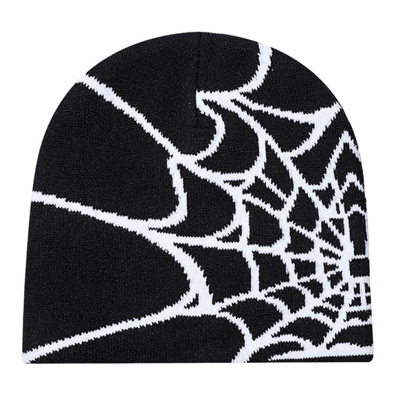Joernso Unisex Winter Hat Spider Web Jacquard Knitted Dome Elastic Contrast Color Brimless Cold Weather Cap Cosplay Club Party Headwear