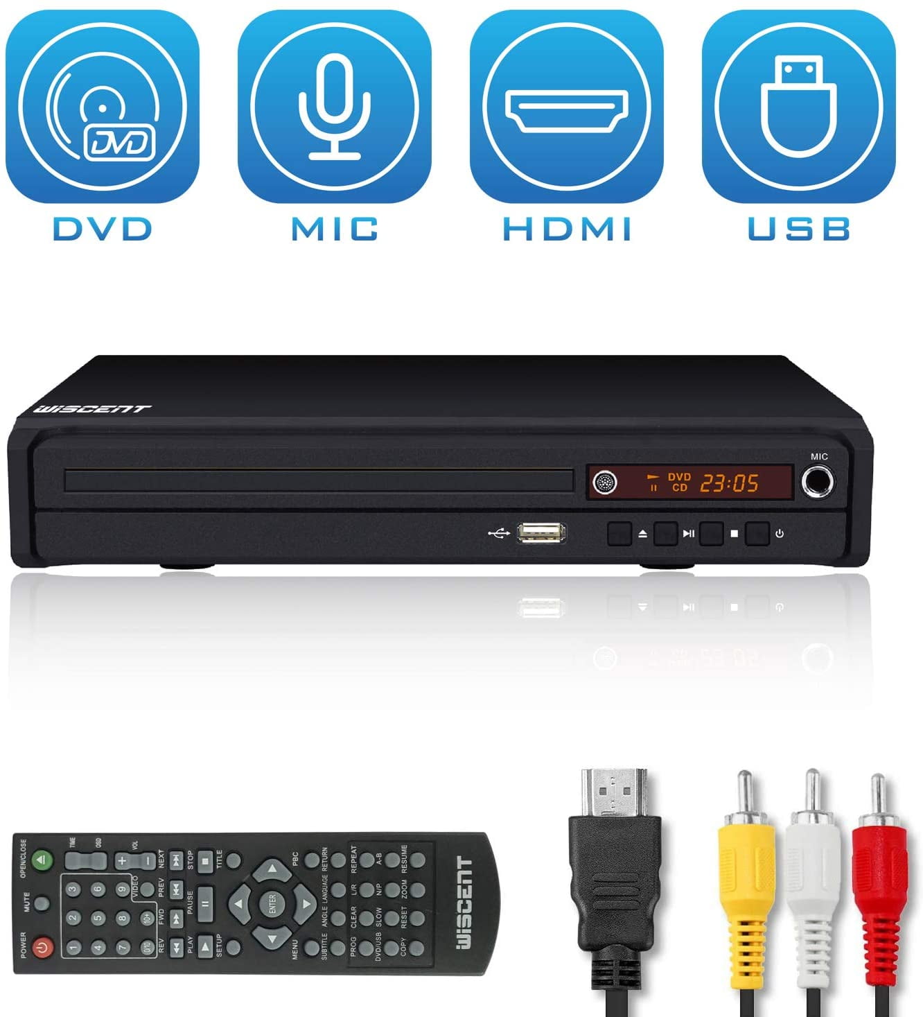 DVD Player for TV,with HDMI AV Output, Karaoke MIC, USB Input, Built-in ...