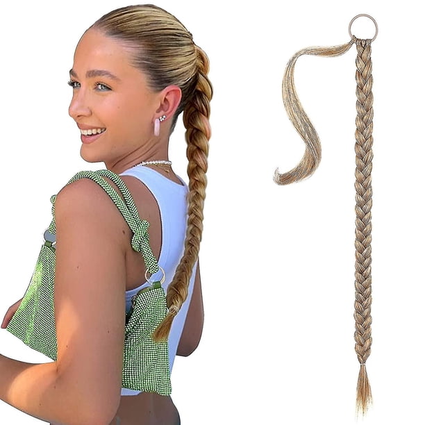 Extensión de cola de caballo trenzada Diy con lazo para el cabello, cabello trenzado recto, peluca sintética suave Natural de 80cm