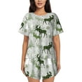 thumbnail image 1 of Balery green plaid Moose tree Conjunto de Pijama para Mujer con Estampado, Dos Piezas de Manga Corta y Shorts, Ropa de Dormir Suave con Cuello Redondo y Bolsillos-X-Large, 1 of 6