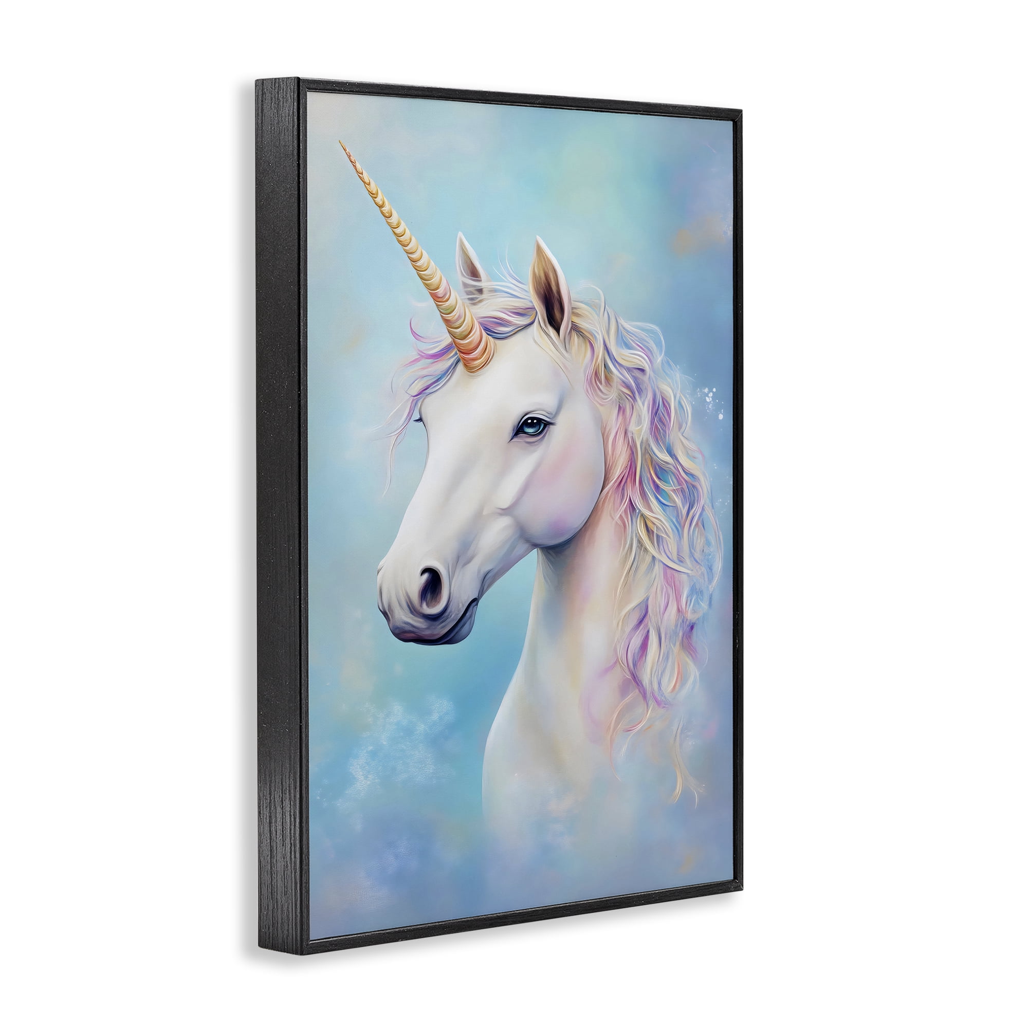 Stupell Industries White Unicorn on Blue Black Framed Giclee Art, design by Creative Studio