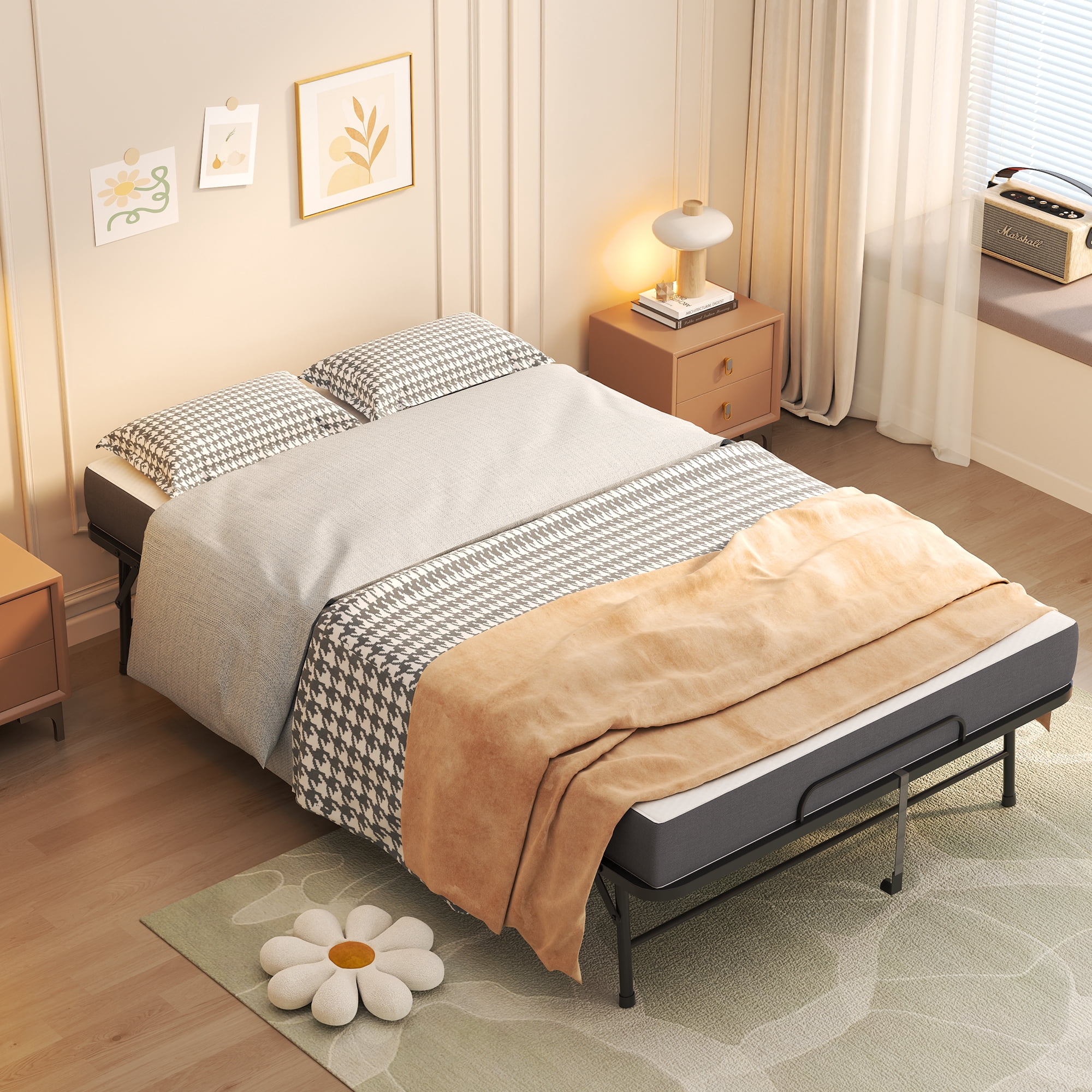 75" x 46"Folding Guest Bed with Mattress, Portable Large Rollaway Bed for Adults, Fold Up Bed for Adults, Hospital Bed, School Bed