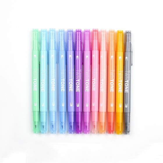 Tombow 61500 Twintone Marker Set, Bright, 12-Pack. Double-Sided Markers for  Bold and Precise Writing