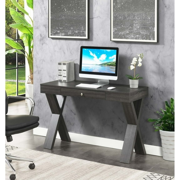Convenience Concepts Newport 30 inches Tall 1 Drawer Desk, Weathered Gray, Adult