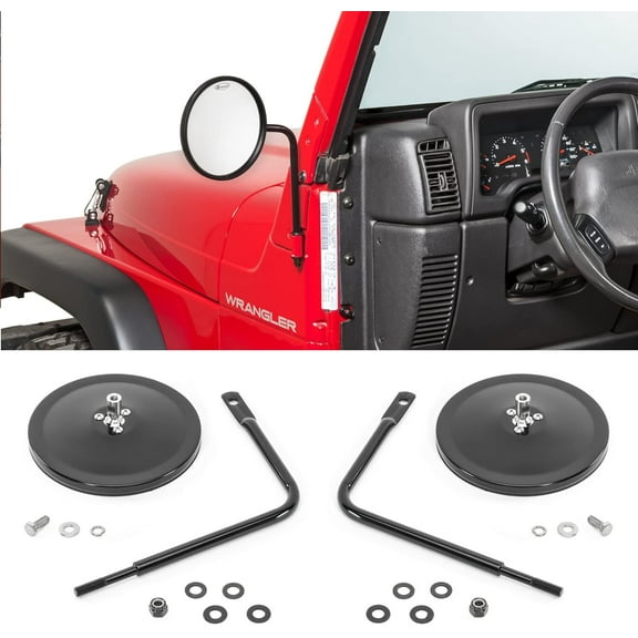 Quadratec Adventure Doorless Mirrors with Round Head, Pair of 2 - Fits Jeep Wrangler CJ, YJ, TJ, JK, JL & Gladiator JT 1976-2022 - Fits Jeeps with Doors Off - Door Hinge Pin Mirrors - Solid Steel