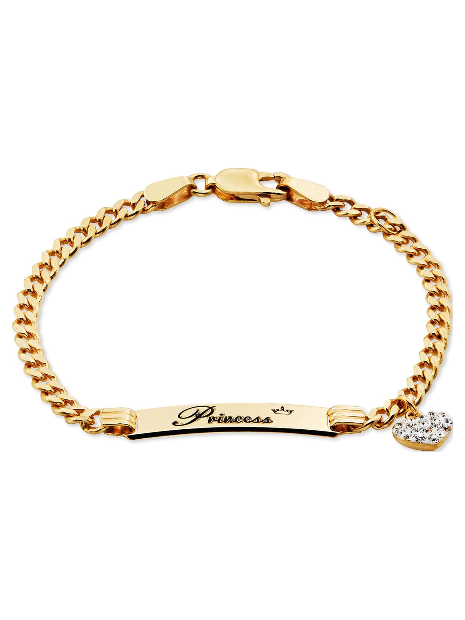 Brilliance Fine Jewelry 14K Gold Plated Sterling Silver Crystal Heart Charm Children’s Bracelet
