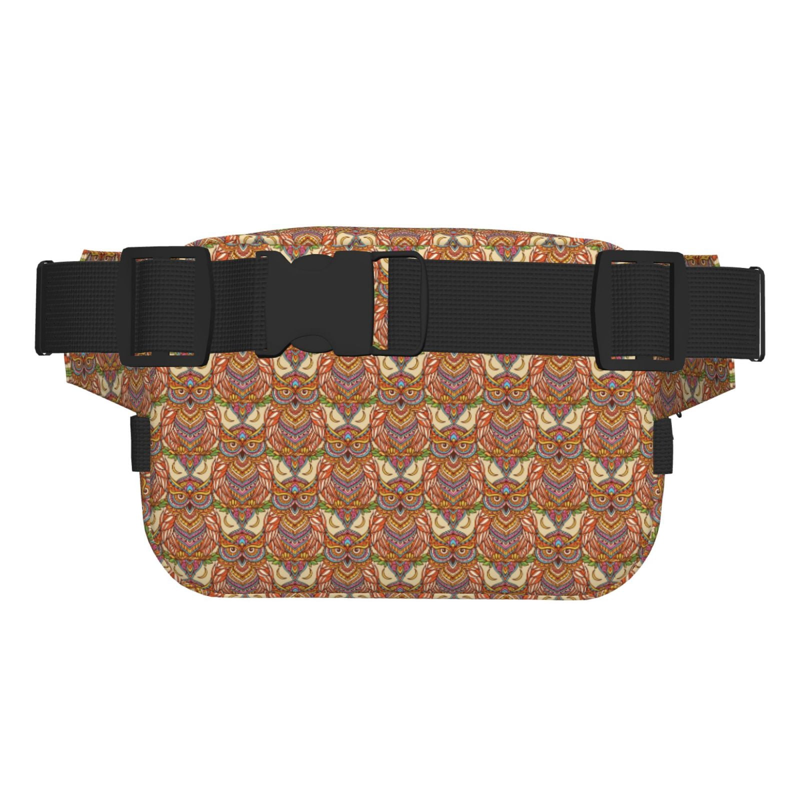 Picia Owl Mandala Print Square Double-Layer Waist Bag Mini Adjustable Waist Belt Bag Exercise Running Travel Hiking