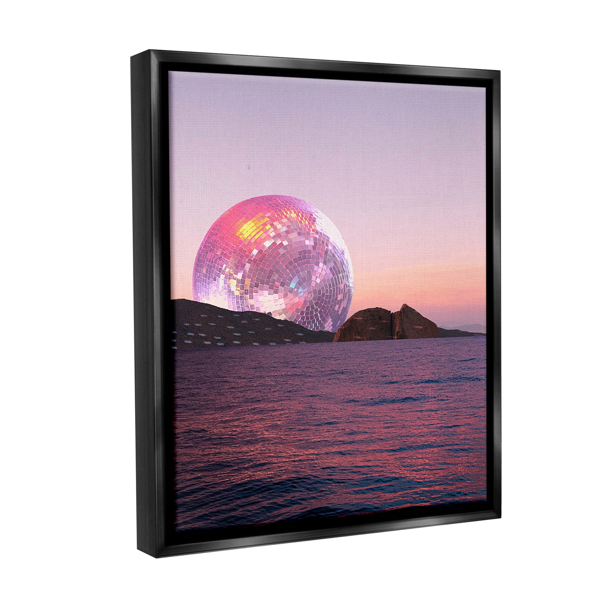 Stupell Industries Disco Ball Sunset Landscape Painting Black Floater Framed Canvas Art Print Wall Art, 17 x 21