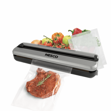 Nesco Compact Vacuum Sealer, Roll Cutter, Includes 10 Quart Bags   10 Gallon Bags