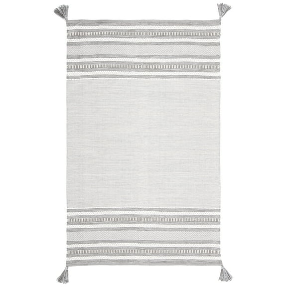 SAFAVIEH Montauk Jobeth Striped Cotton Area Rug, Grey/Ivory, 4' x 6'